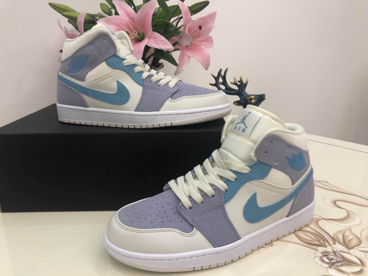 jordan air jordan 1 retro mid - Gris Azul Blanco
