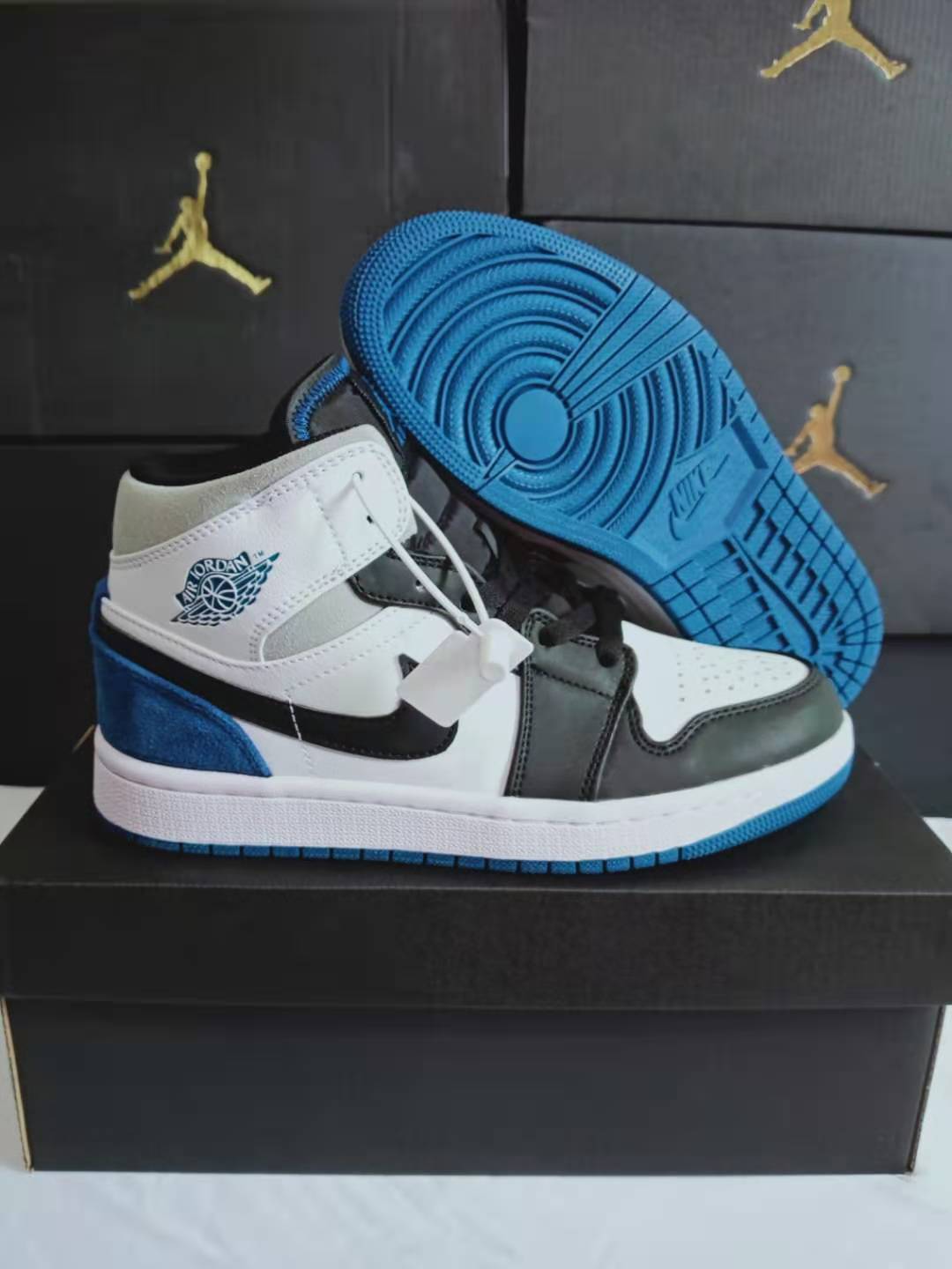 jordan air jordan 1 retro mid - Negro Blanco Gris Azul