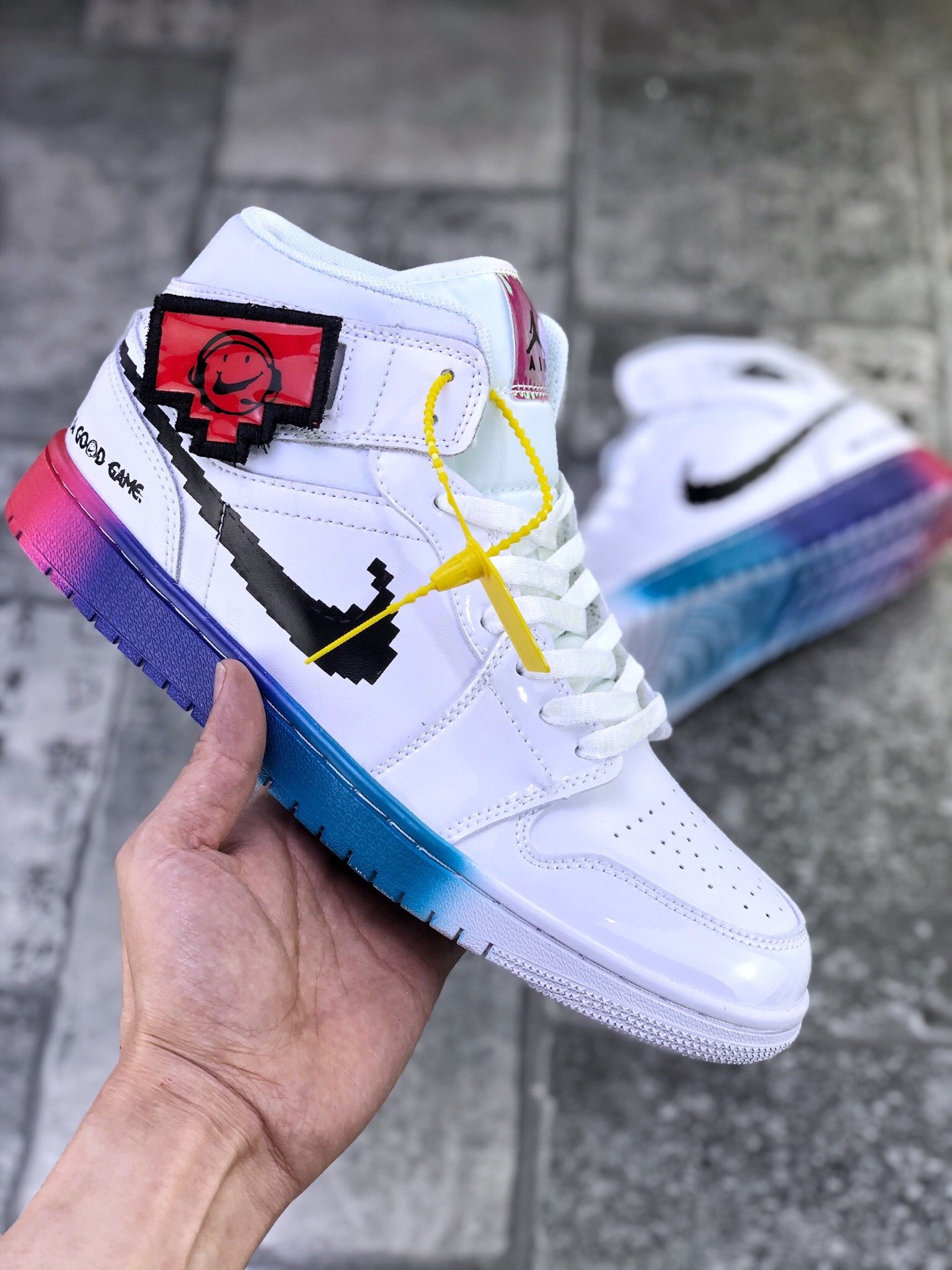 jordan air jordan 1 retro mid - Blanco Negro Arcoiris