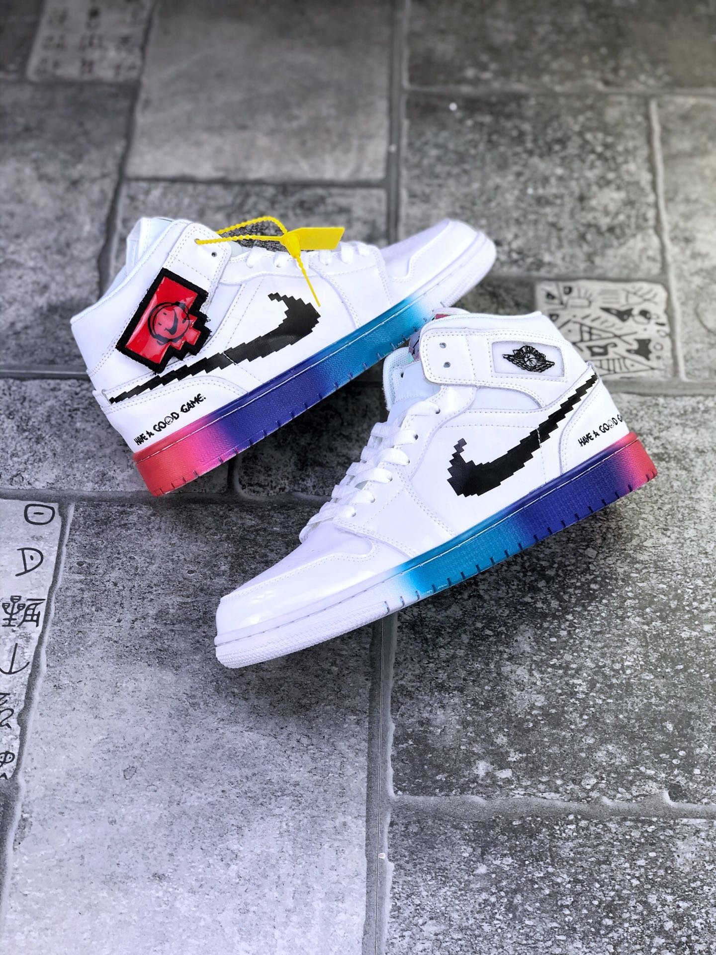 jordan air jordan 1 retro mid - Blanco Negro Arcoiris