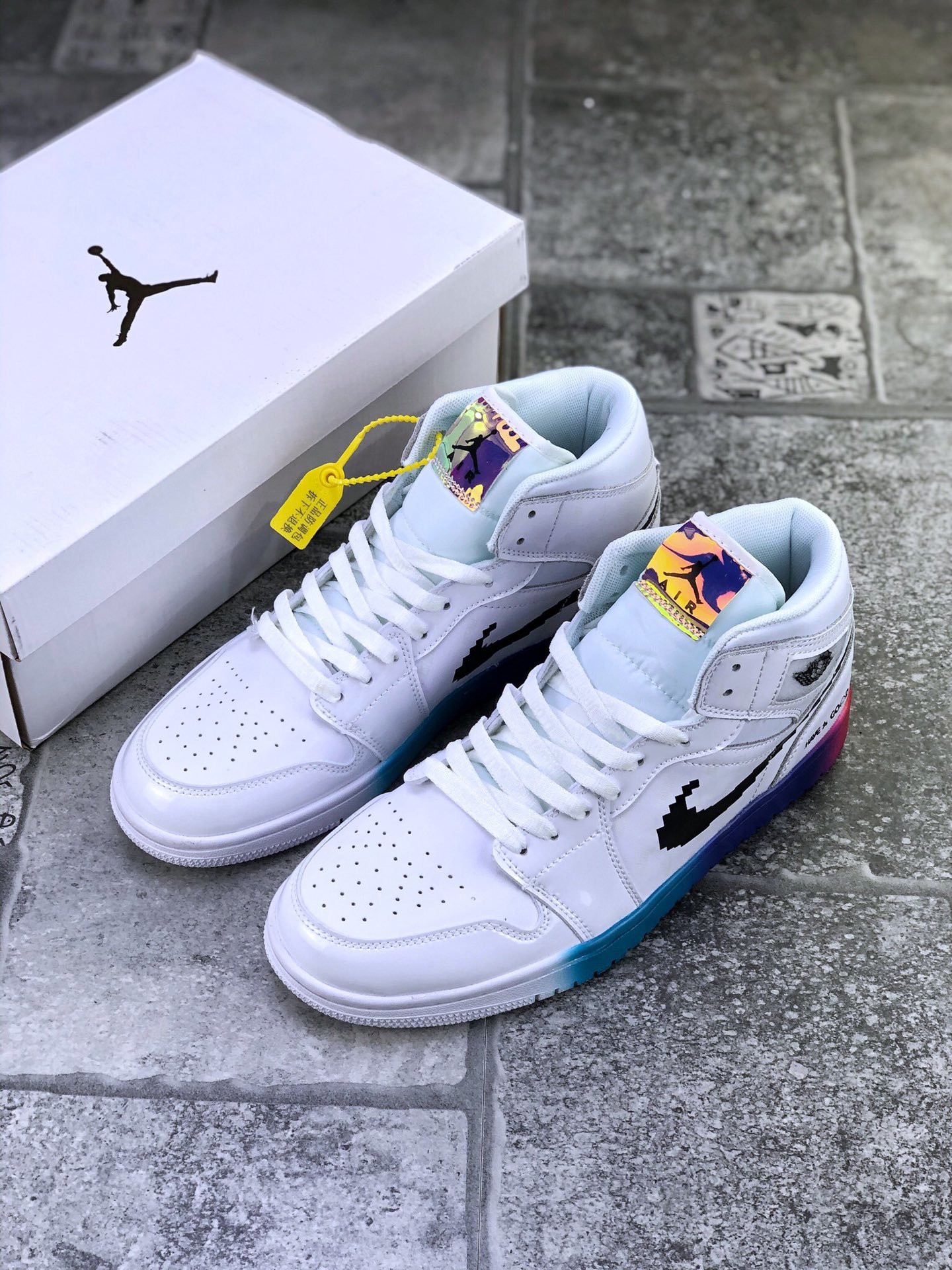 jordan air jordan 1 retro mid - Blanco Negro Arcoiris