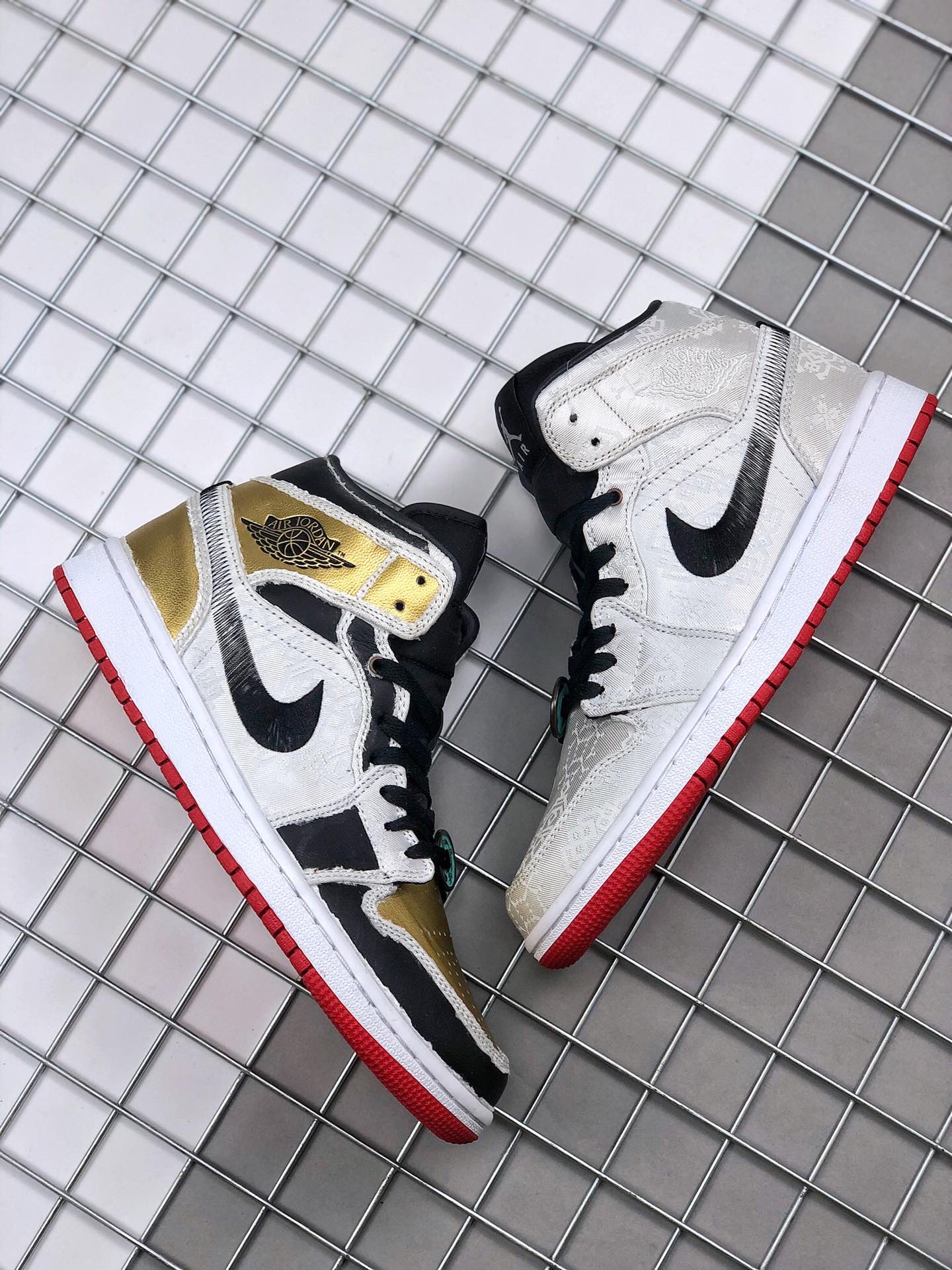 jordan air jordan 1 retro mid - Dorado Negro Blanco