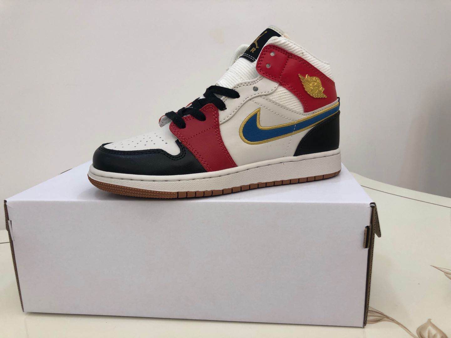 jordan air jordan 1 retro mid - Blanco Negro Rojo Azul
