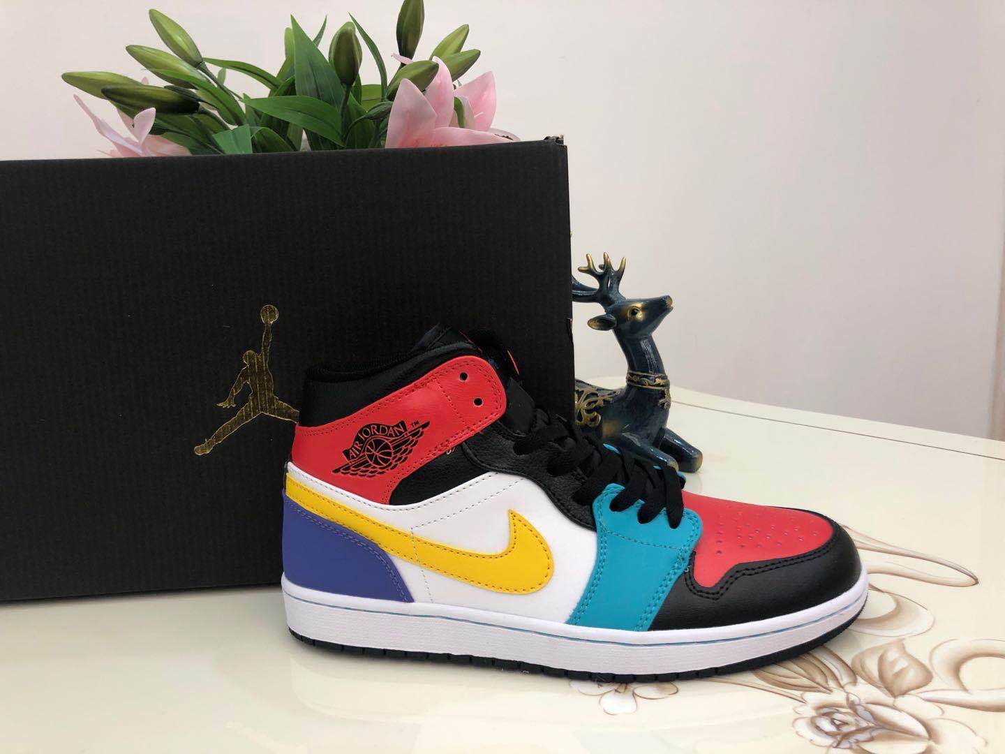 jordan air jordan 1 retro mid - Blanco Amarillo Morado Celeste Rojo
