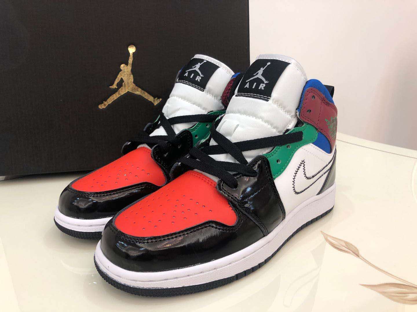 jordan air jordan 1 retro mid - Negro Blanco Verde Azul Burdeo Rojo