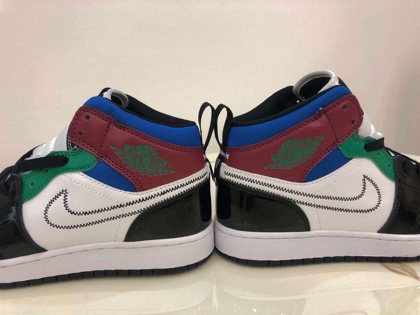jordan air jordan 1 retro mid - Negro Blanco Verde Azul Burdeo Rojo
