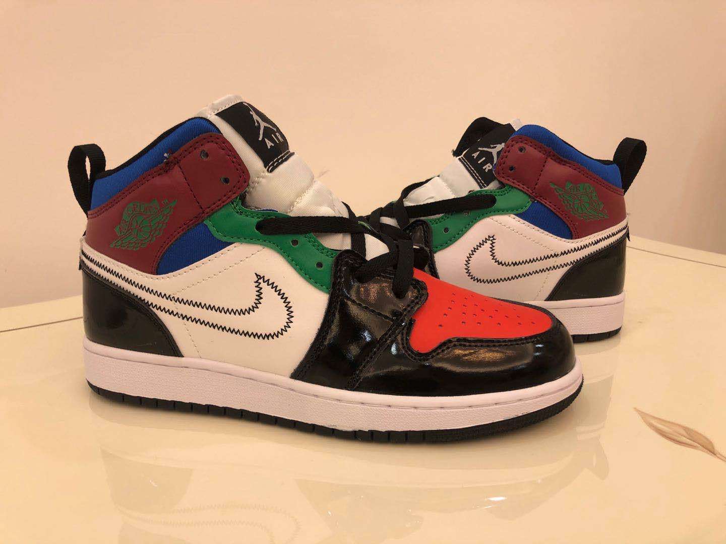 jordan air jordan 1 retro mid - Negro Blanco Verde Azul Burdeo Rojo