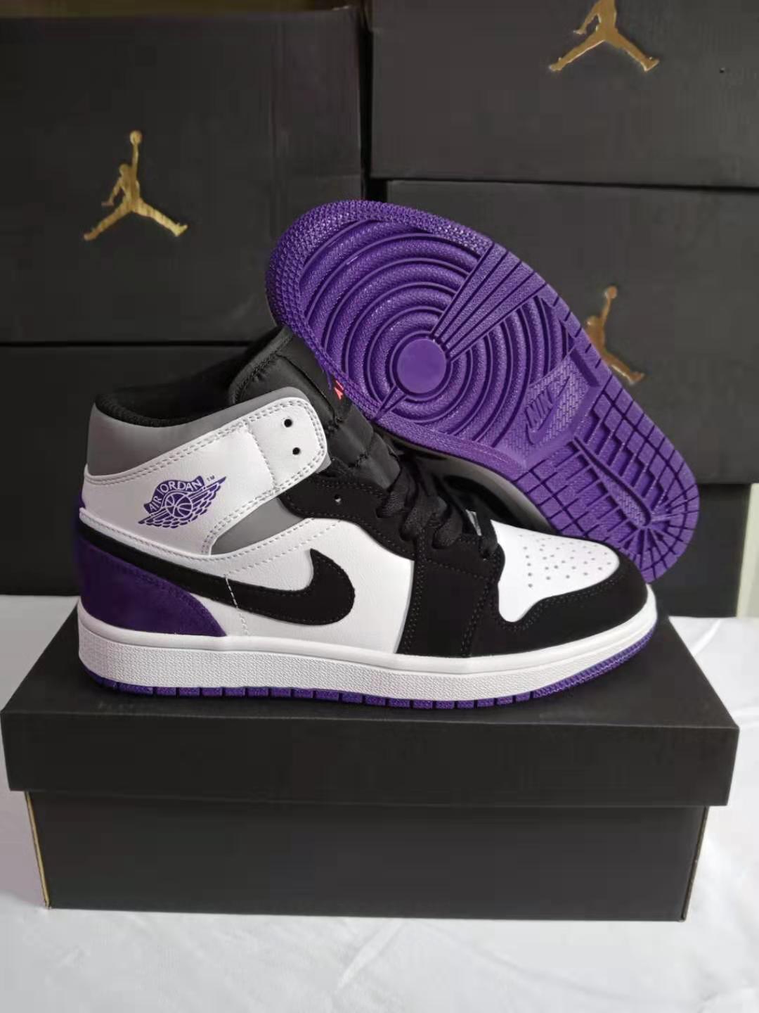 jordan air jordan 1 retro mid - Blanco Negro Gris Morado