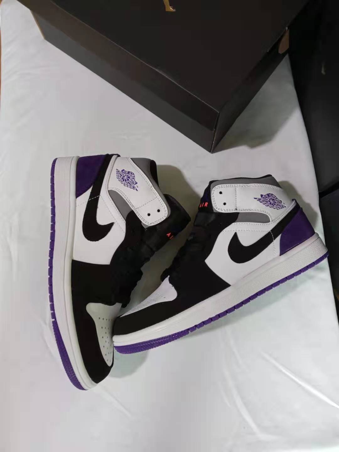 jordan air jordan 1 retro mid - Blanco Negro Gris Morado