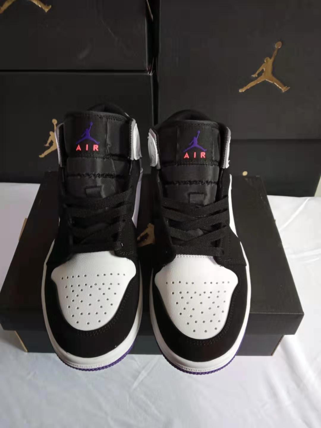 jordan air jordan 1 retro mid - Blanco Negro Gris Morado