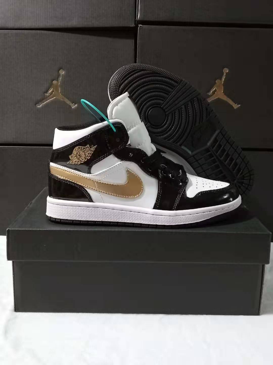 jordan air jordan 1 retro mid - Blanco Negro Dorado