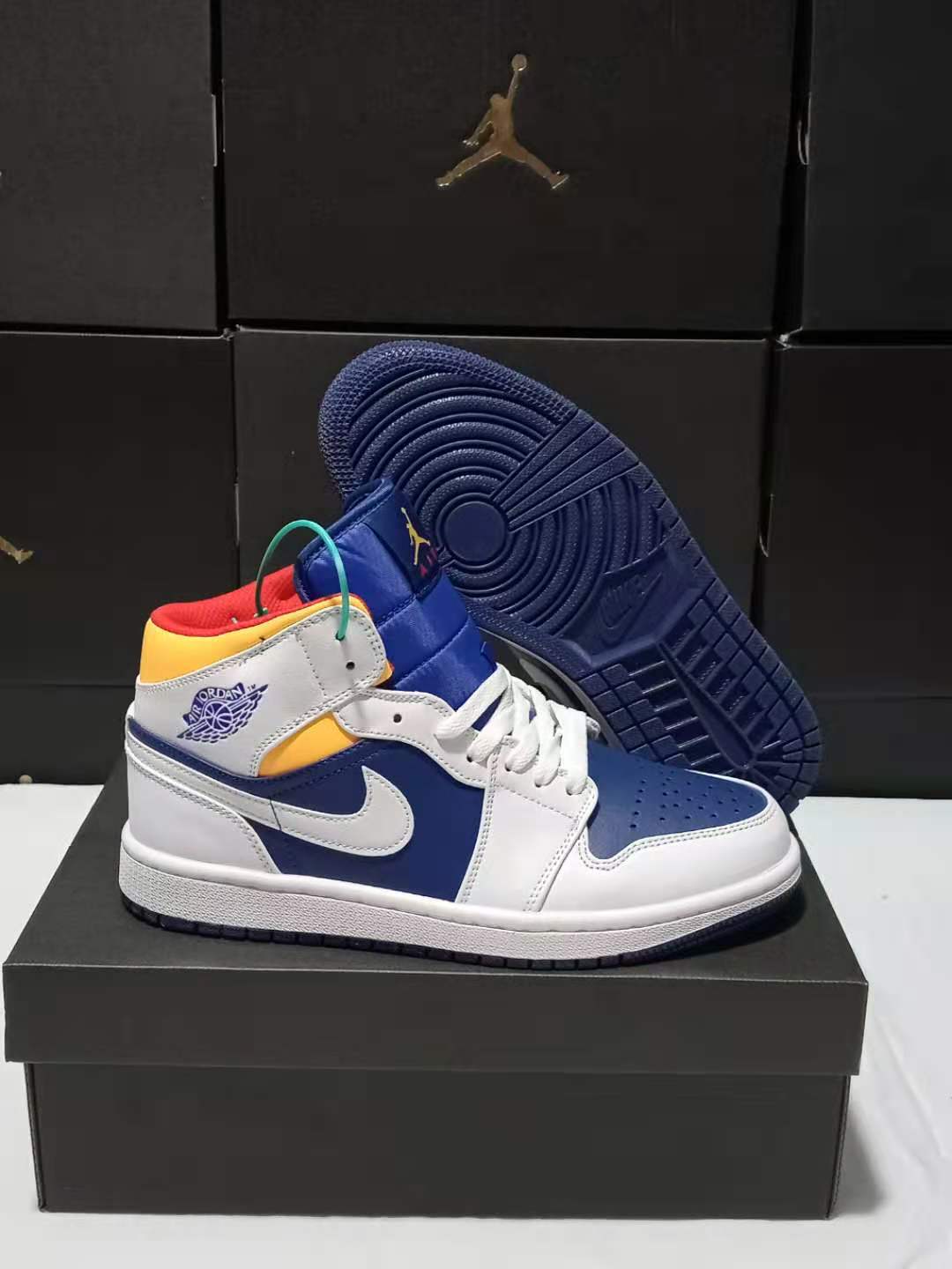 jordan air jordan 1 retro mid - Blanco Azul Amarillo