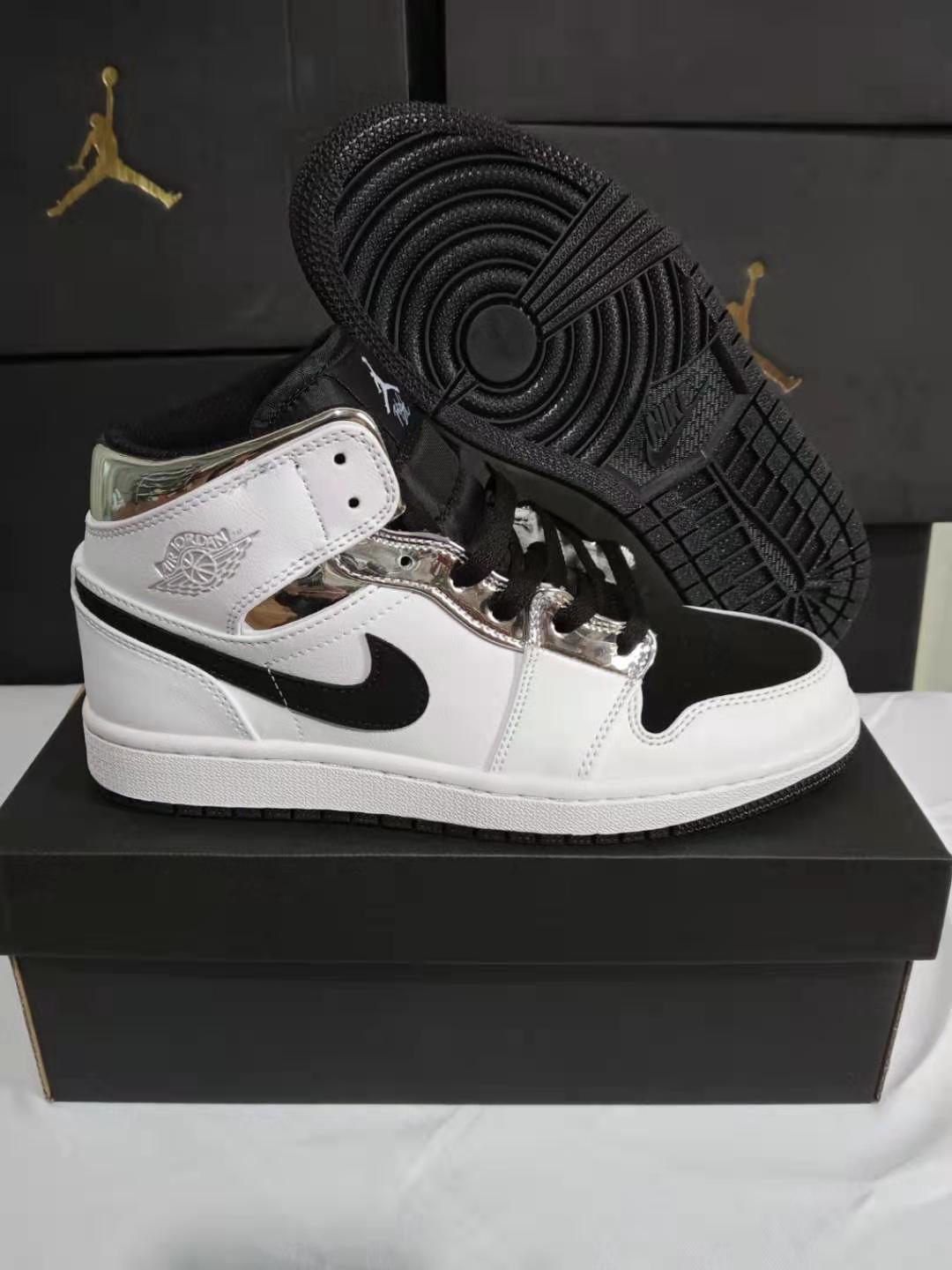 jordan air jordan 1 retro mid - Blanco Negro Plateado