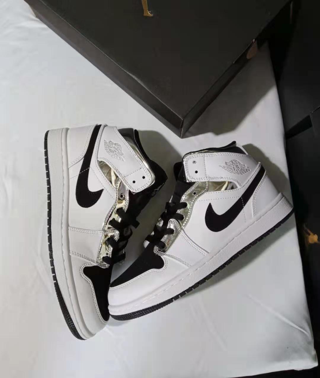 jordan air jordan 1 retro mid - Blanco Negro Plateado