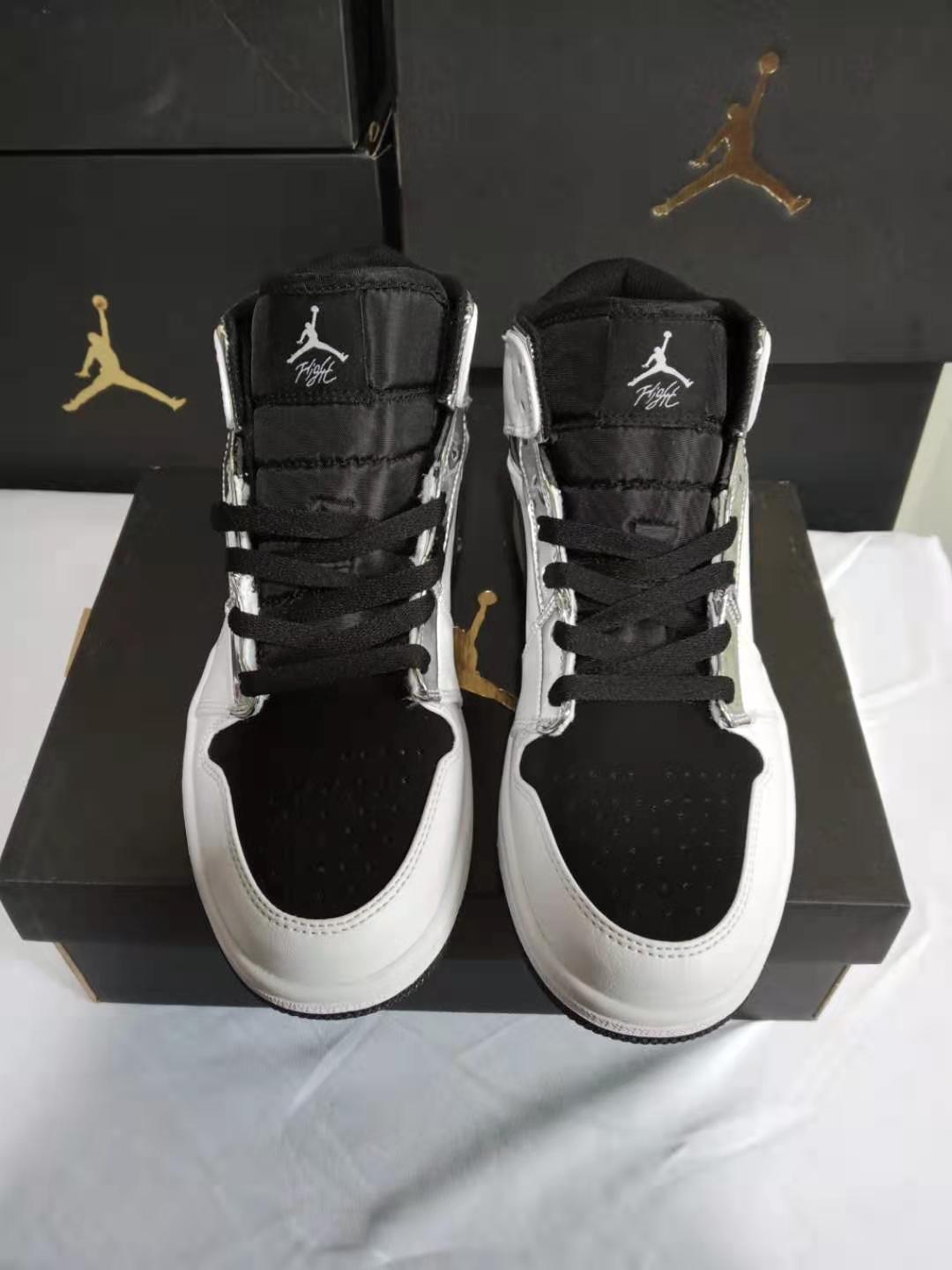 jordan air jordan 1 retro mid - Blanco Negro Plateado