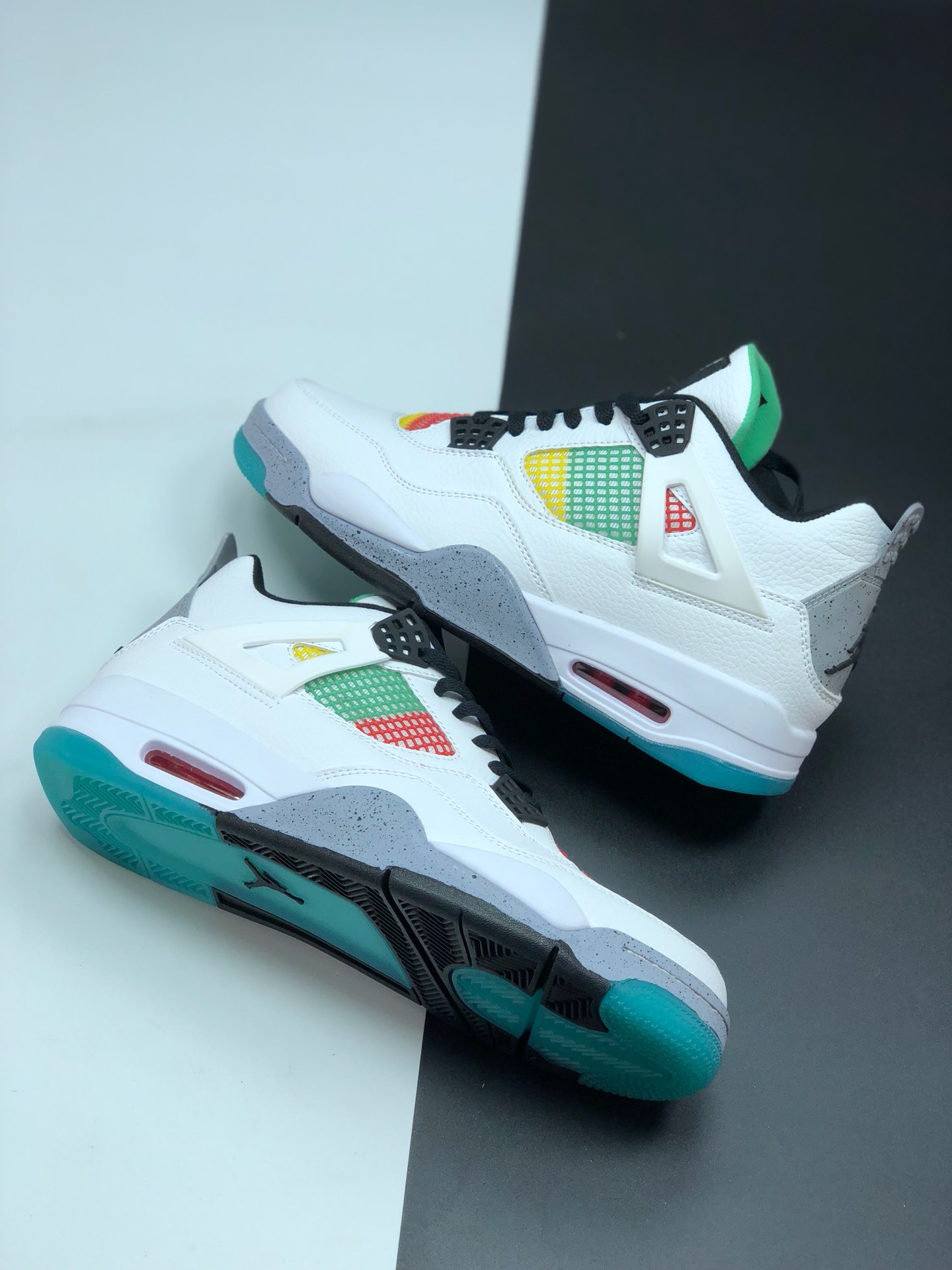 jordan air jordan 4 retro - Blanco Verde Amarillo Rojo Gris