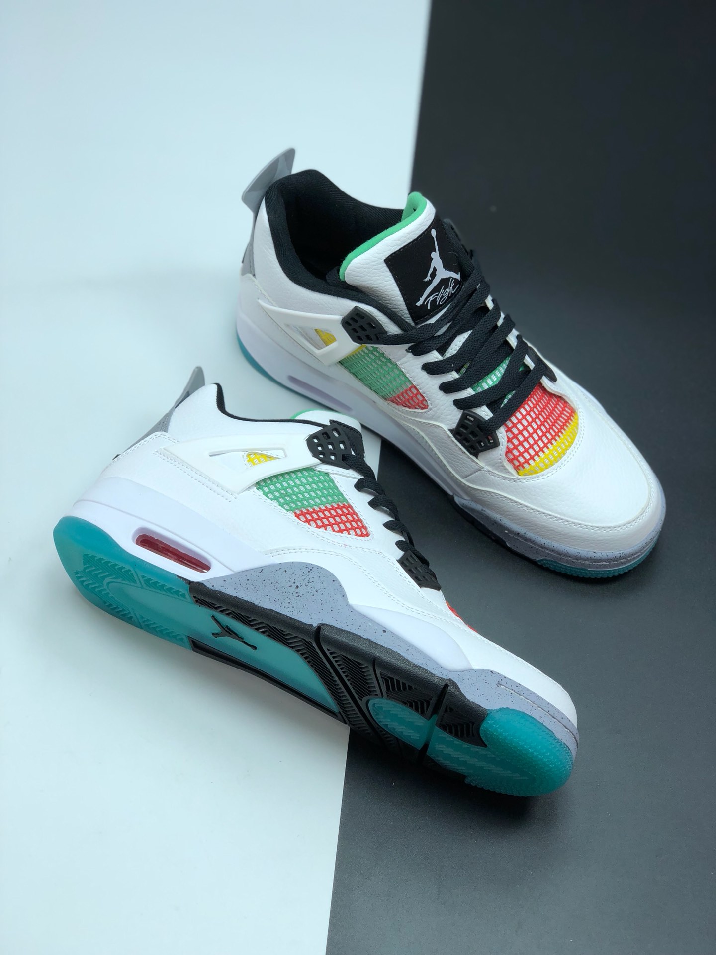 jordan air jordan 4 retro - Blanco Verde Amarillo Rojo Gris