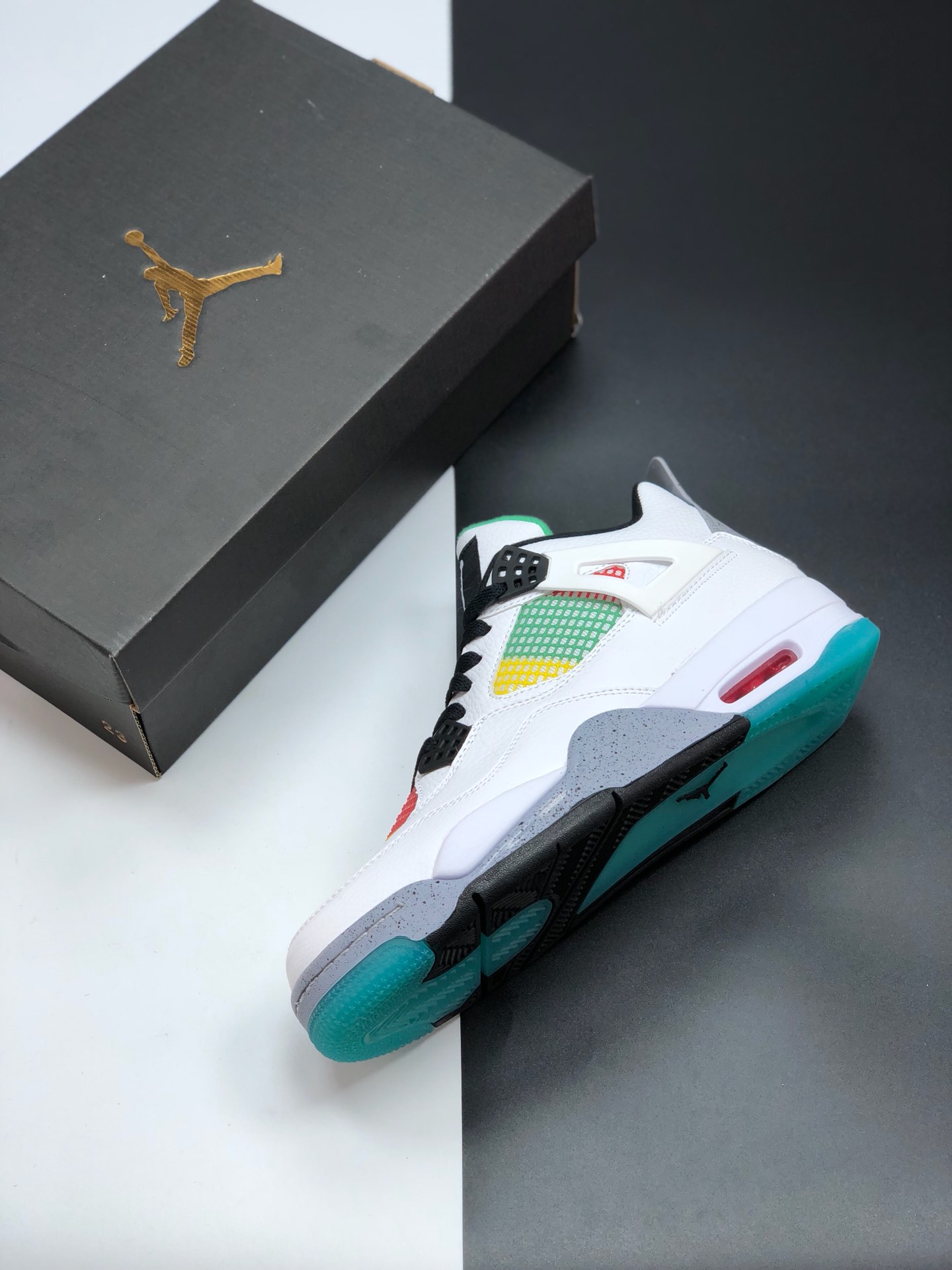 jordan air jordan 4 retro - Blanco Verde Amarillo Rojo Gris