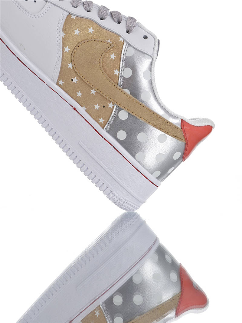 nike air force 1 - Blanco Dorado Plateado Rojo