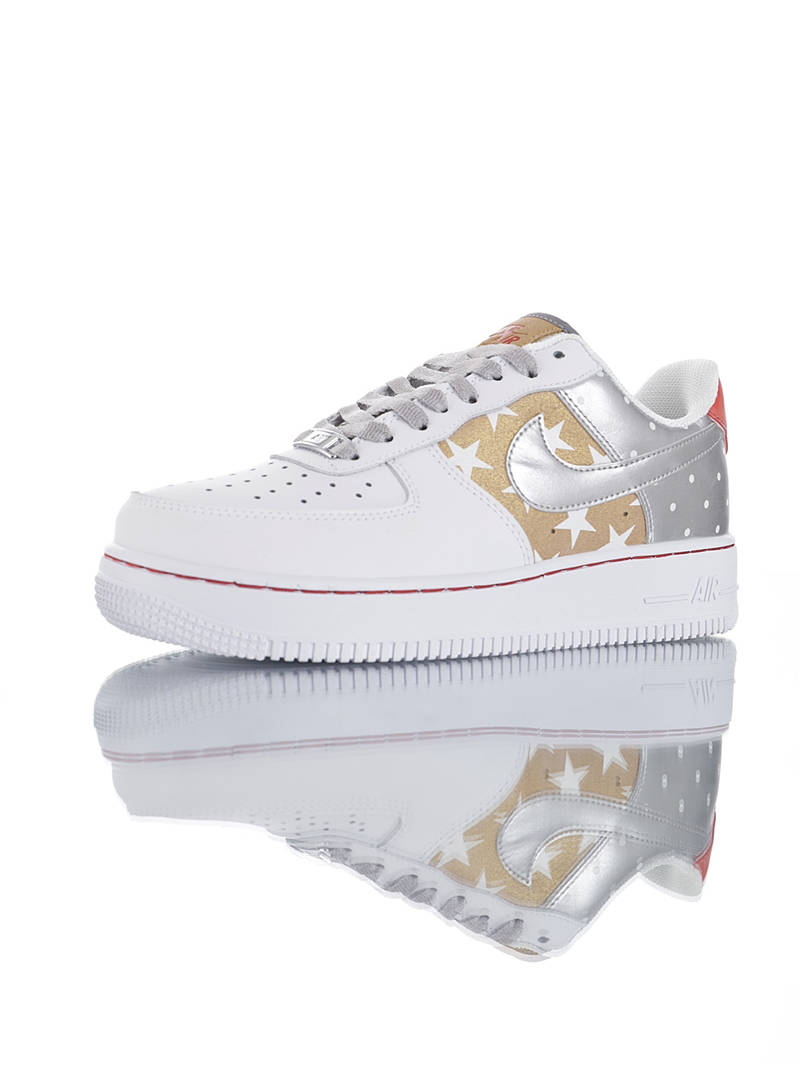 nike air force 1 - Blanco Dorado Plateado Rojo