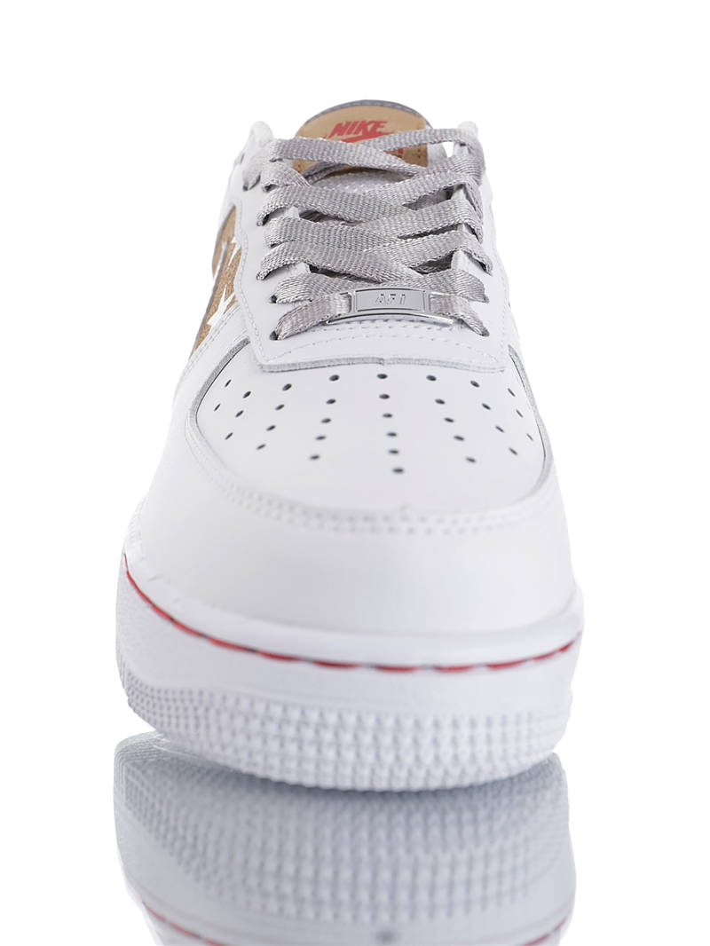 nike air force 1 - Blanco Dorado Plateado Rojo