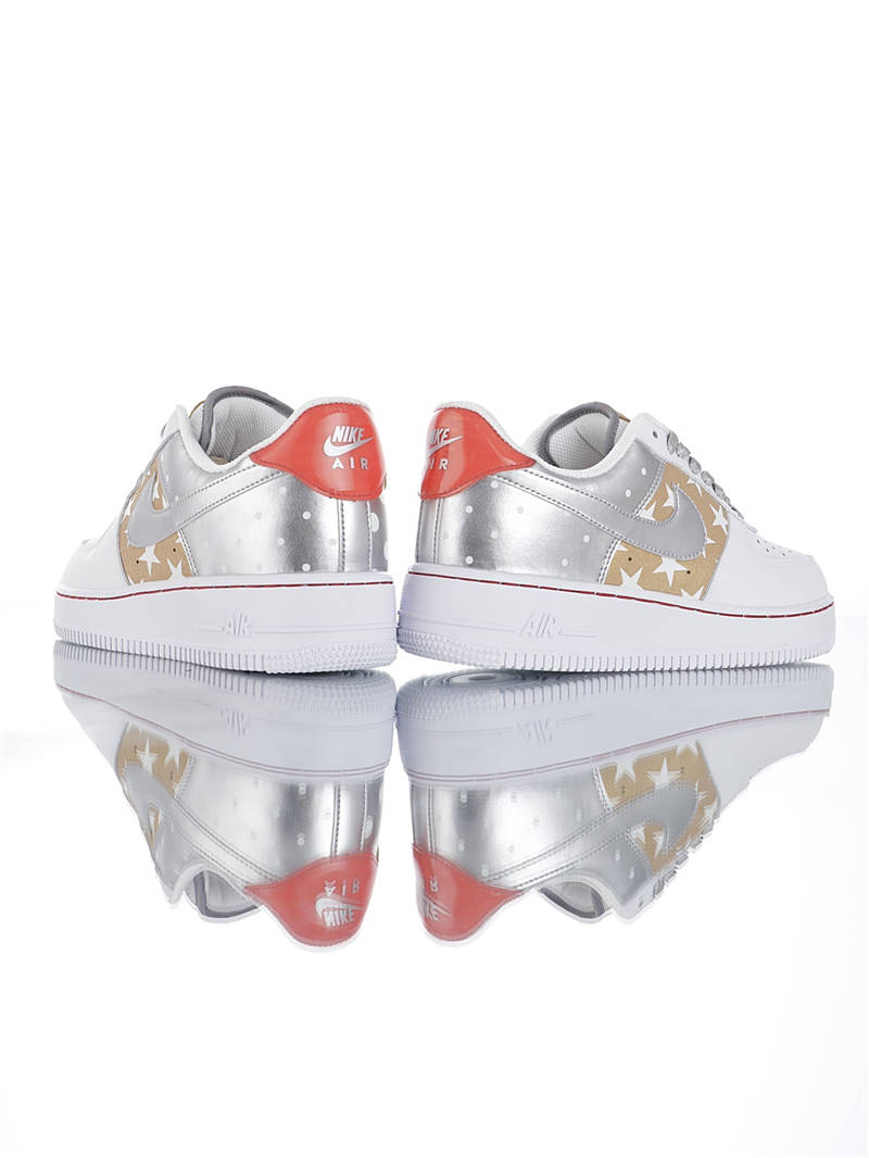 nike air force 1 - Blanco Dorado Plateado Rojo