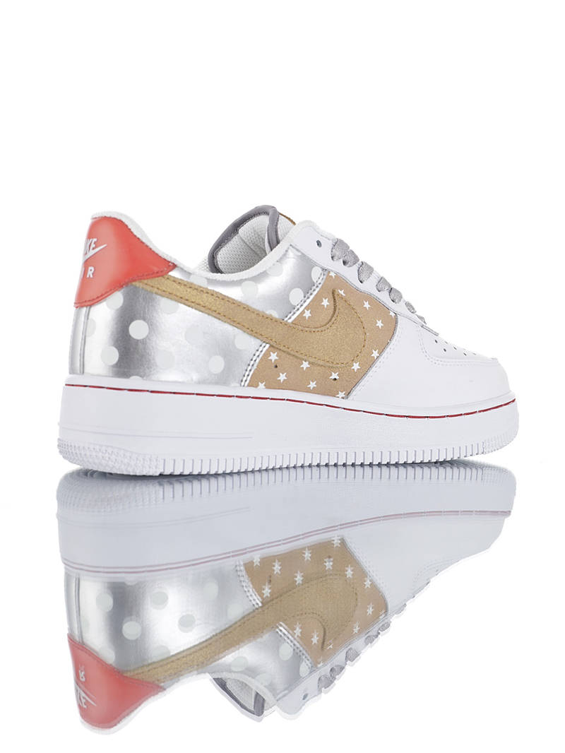 nike air force 1 - Blanco Dorado Plateado Rojo