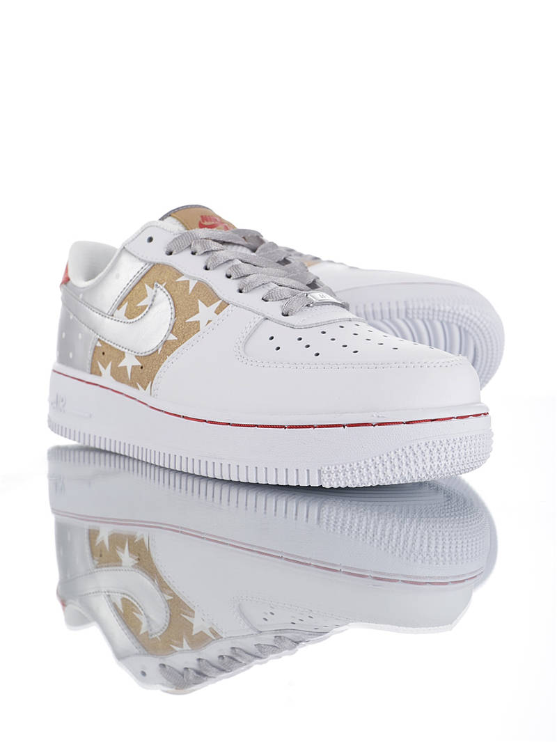 nike air force 1 - Blanco Dorado Plateado Rojo